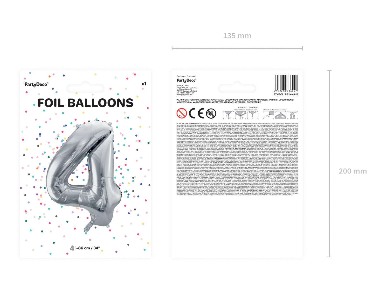 Balon folie Numărul "4", 86 cm, argintiu (1 pachet / 1 buc.)