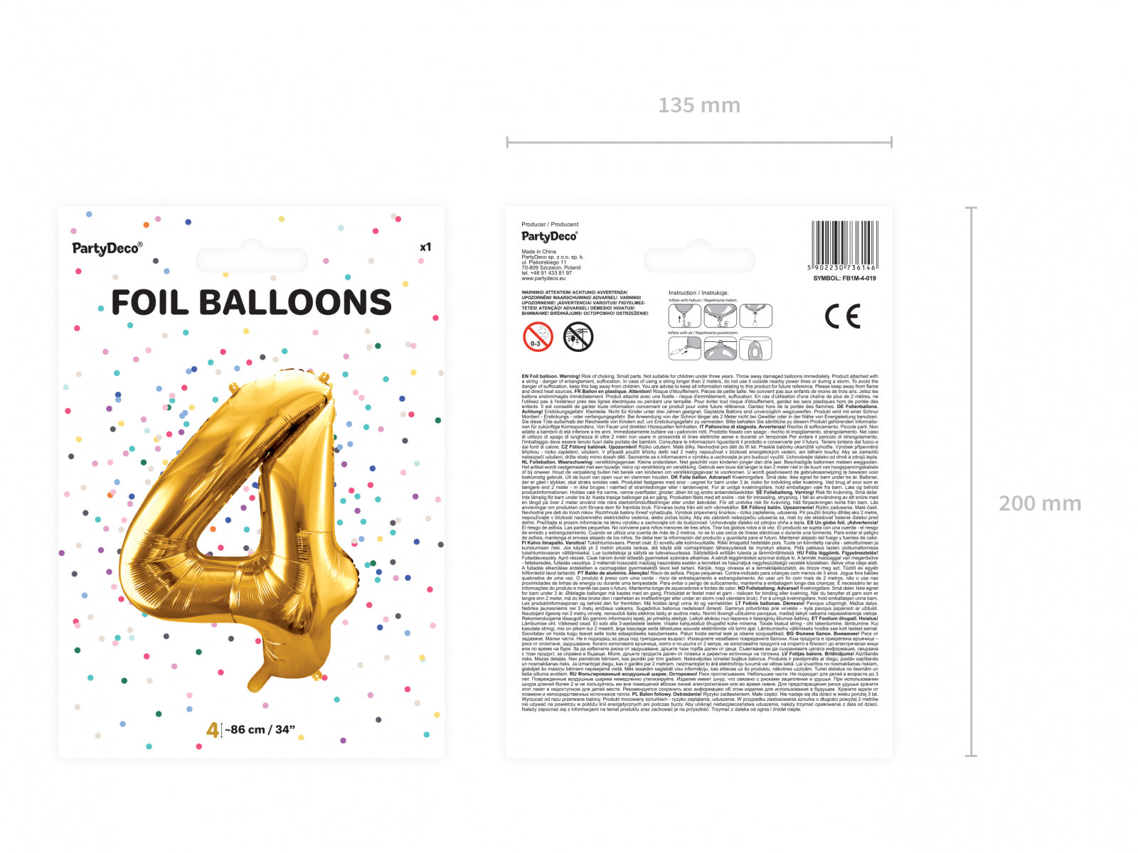 Balon folie Numărul "4", 86 cm, auriu (1 pachet / 1 buc.)
