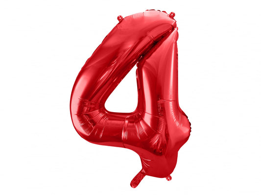 Balon folie Numărul "4", 86 cm, roșu (1 pachet / 1 buc.)