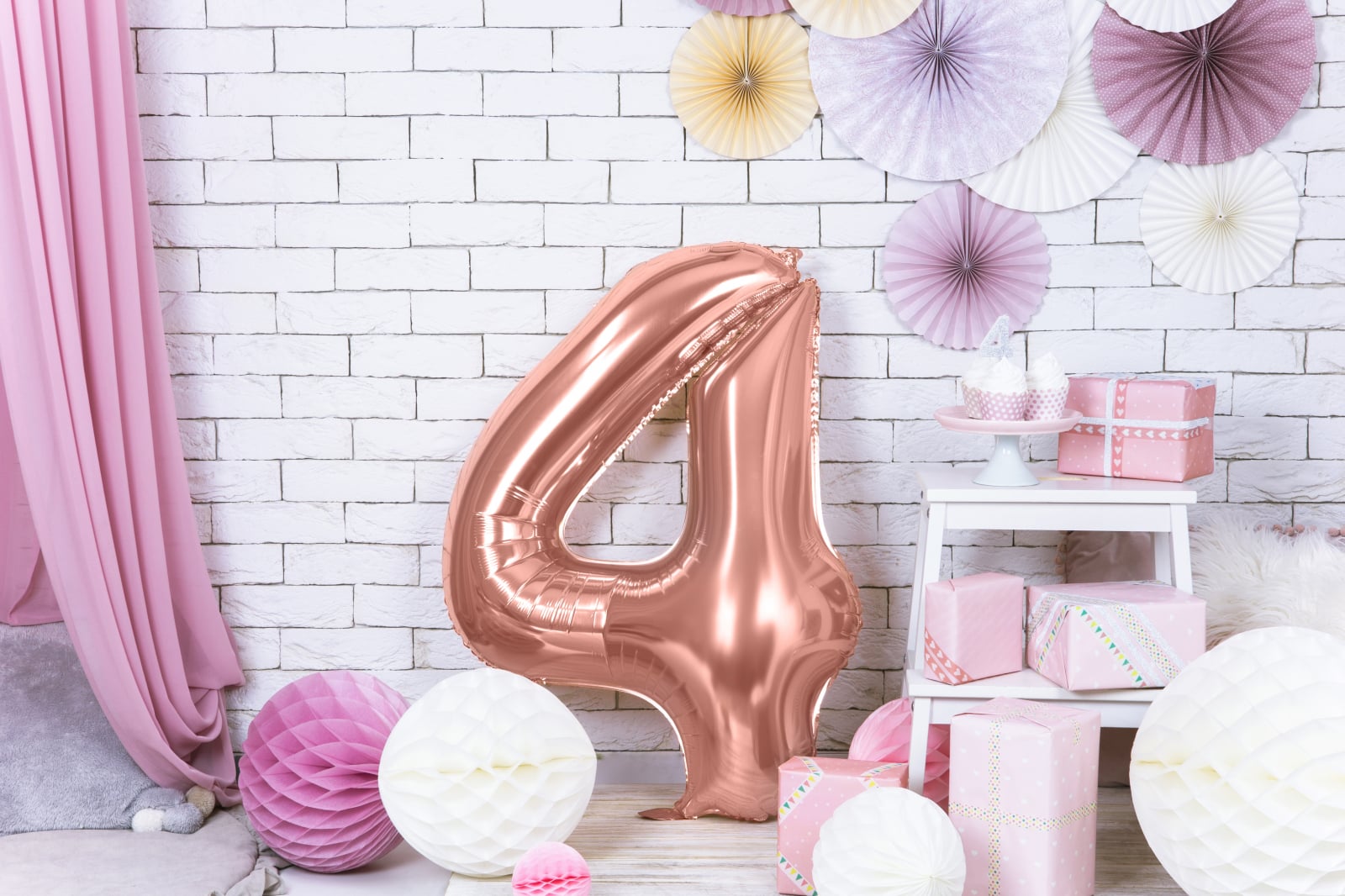 Balon folie Numărul "4", 86 cm, roz auriu (1 pachet / 1 buc.)