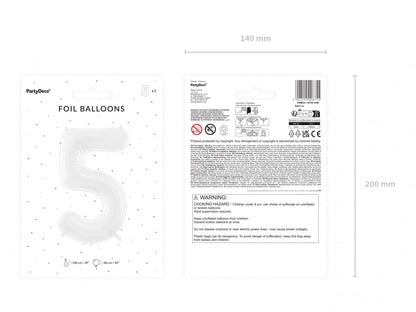 Balon folie Numărul "5", 86 cm, alb (1 pachet / 1 buc.)