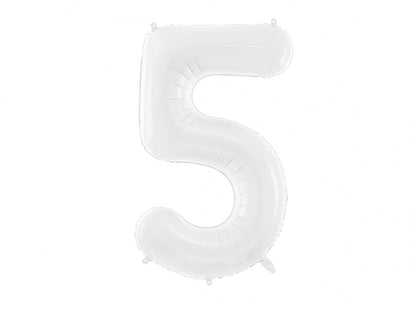Balon folie Numărul "5", 86 cm, alb (1 pachet / 1 buc.)