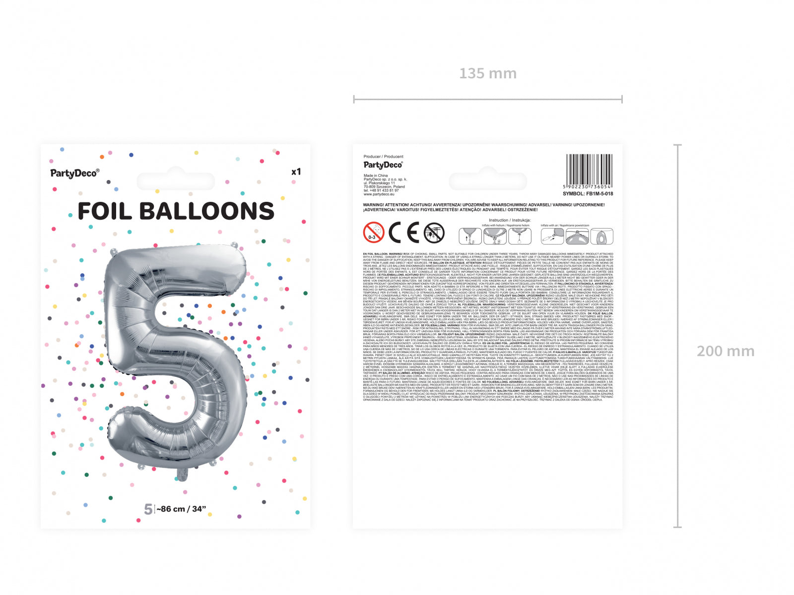 Balon folie Numărul "5", 86 cm, argintiu (1 pachet / 1 buc.)