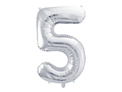 Balon folie Numărul "5", 86 cm, argintiu (1 pachet / 1 buc.)