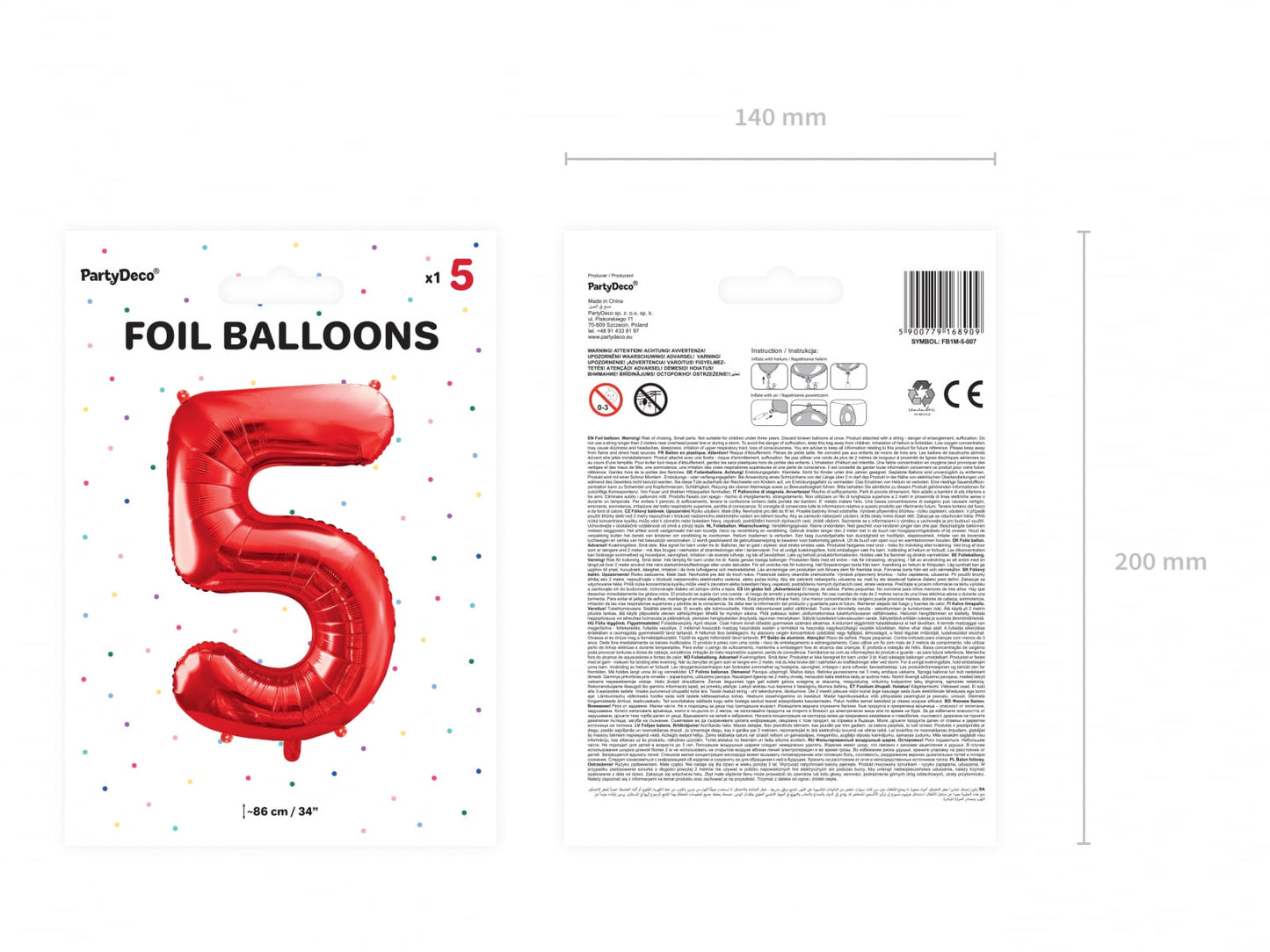 Balon folie Numărul "5", 86 cm, roșu (1 pachet / 1 buc.)
