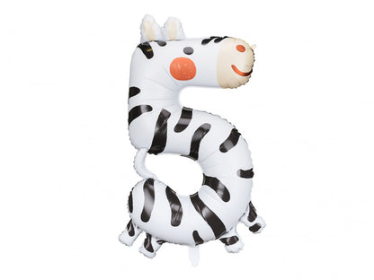 Balon folie Numărul 5 - Zebra, 68x98 cm, mix (1 pachet / 1 buc.)