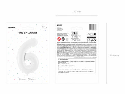 Balon folie Numărul "6", 86 cm, alb (1 pachet / 1 buc.)