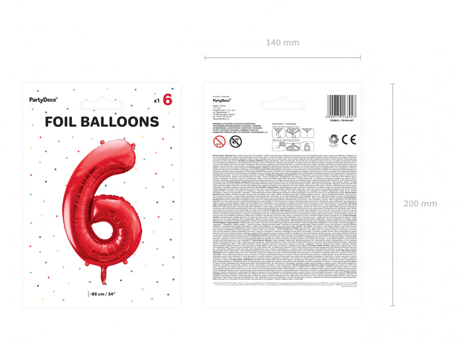 Balon folie Numărul "6", 86 cm, roșu (1 pachet / 1 buc.)