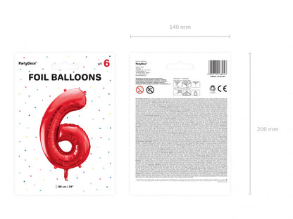 Balon folie Numărul "6", 86 cm, roșu (1 pachet / 1 buc.)