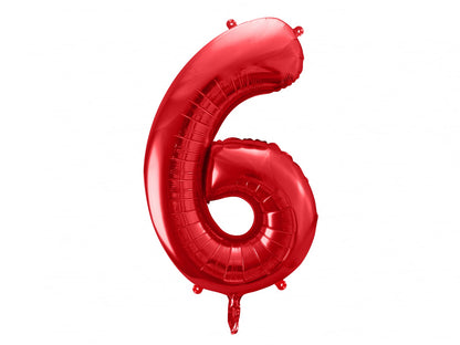 Balon folie Numărul "6", 86 cm, roșu (1 pachet / 1 buc.)