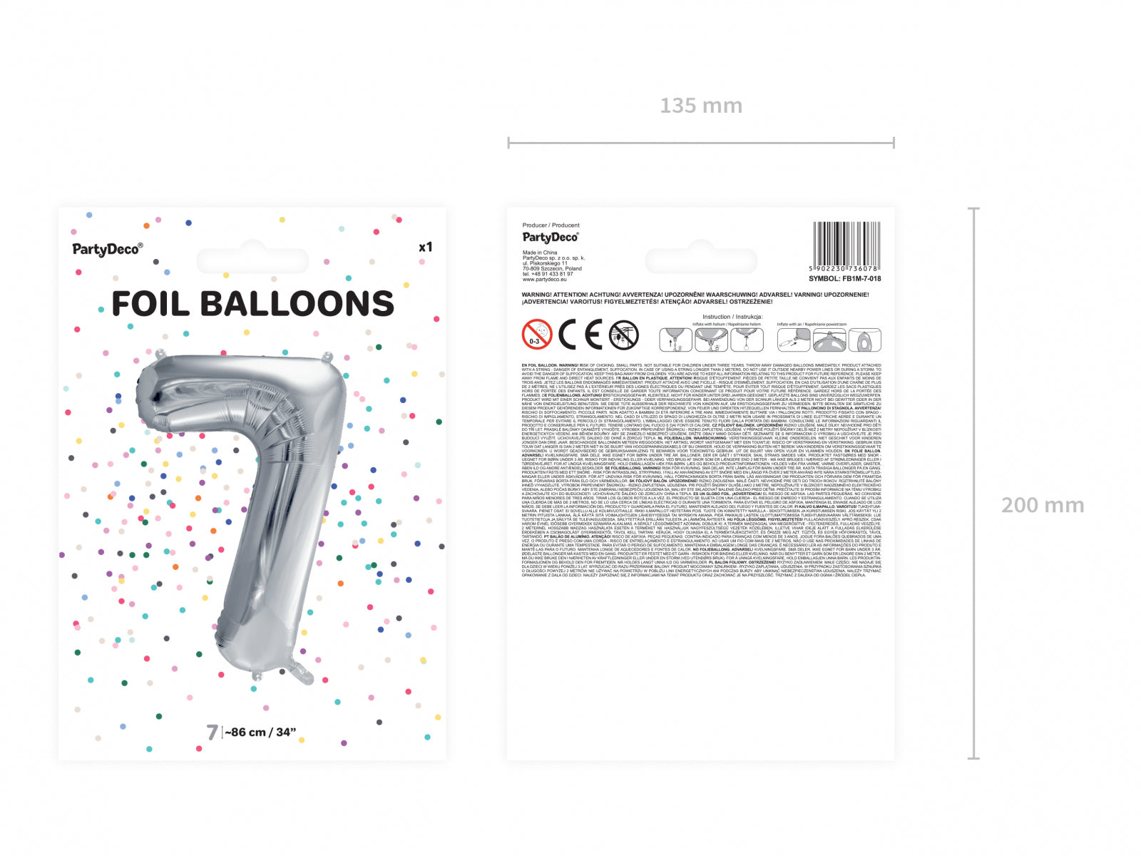 Balon folie Numărul "7", 86 cm, argintiu (1 pachet / 1 buc.)