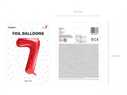 Balon folie Numărul "7", 86 cm, roșu (1 pachet / 1 buc.)