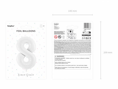 Balon folie Numărul "8", 86 cm, alb (1 pachet / 1 buc.)