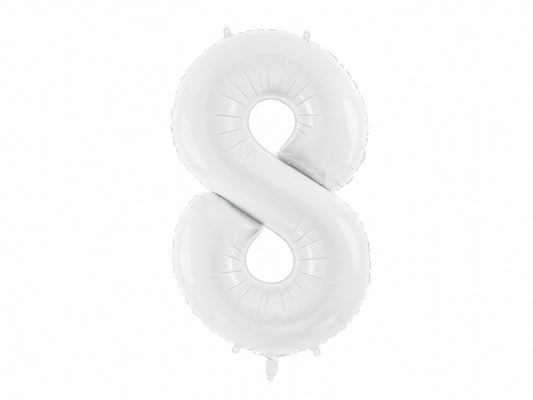 Balon folie Numărul "8", 86 cm, alb (1 pachet / 1 buc.)