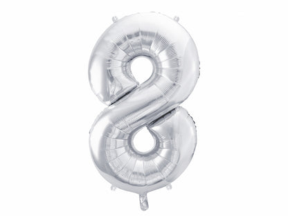 Balon folie Numărul "8", 86 cm, argintiu (1 pachet / 1 buc.)