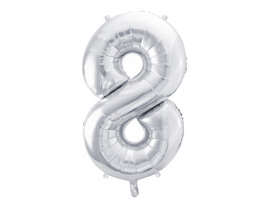 Balon folie Numărul "8", 86 cm, argintiu (1 pachet / 1 buc.)