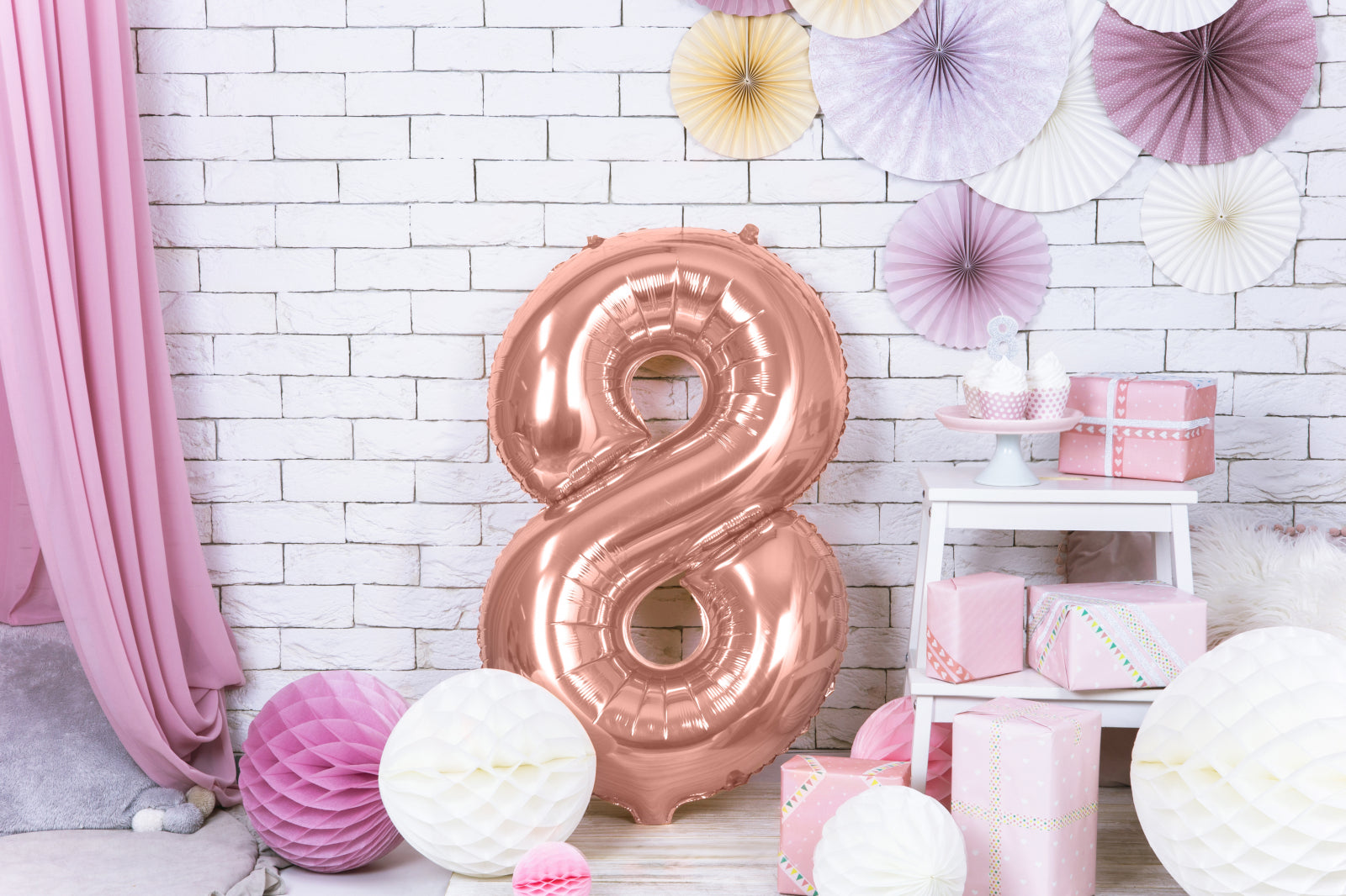 Balon folie Numărul "8", 86 cm, roz auriu (1 pachet / 1 buc.)