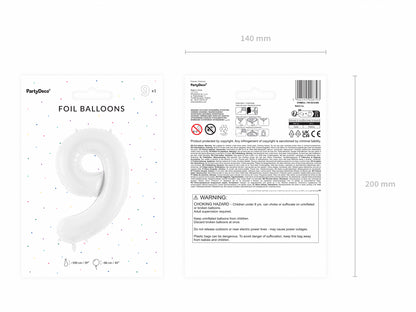 Balon folie Numărul "9", 86 cm, alb (1 pachet / 1 buc.)