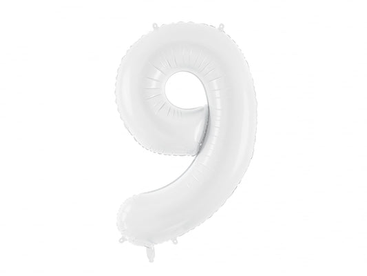 Balon folie Numărul "9", 86 cm, alb (1 pachet / 1 buc.)
