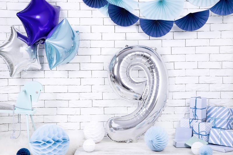 Balon folie Numarul "9", 86 cm, argintiu (1 pachet / 1 buc.)