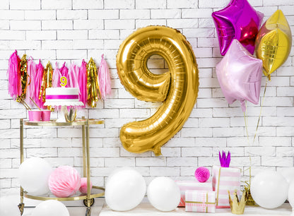 Balon folie Numărul "9", 86 cm, auriu (1 pachet / 1 buc.)