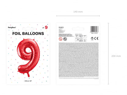 Balon folie Numărul "9", 86 cm, roșu (1 pachet / 1 buc.)