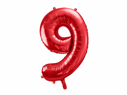 Balon folie Numărul "9", 86 cm, roșu (1 pachet / 1 buc.)
