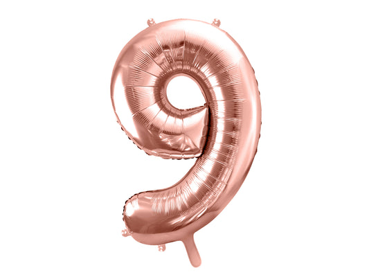 Balon folie Numărul "9", 86 cm, roz auriu (1 pachet / 1 buc.)