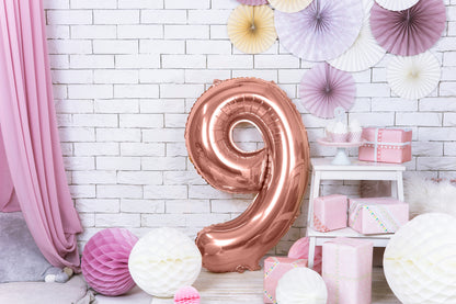 Balon folie Numărul "9", 86 cm, roz auriu (1 pachet / 1 buc.)