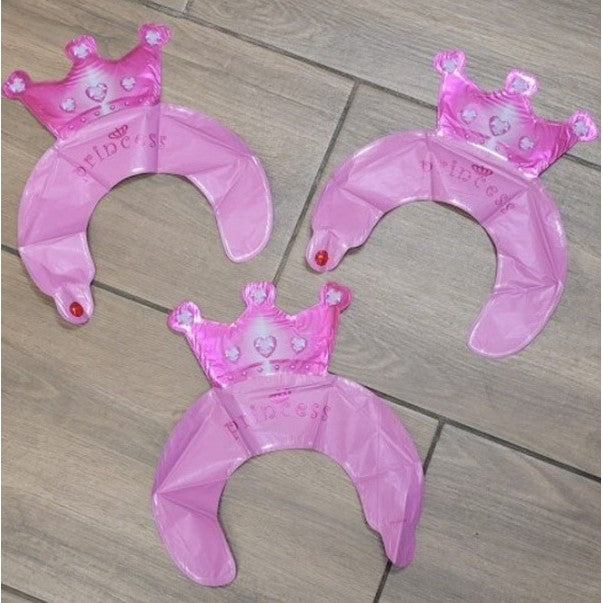 Balon din Folie Metalizata, Klevo, Tip Coronita cu Urechi, Model Coronita de Printesa, Ambalaj Individual, Pai Inclus, Umflare cu Aer sau Heliu, 30 x 27 cm, Roz