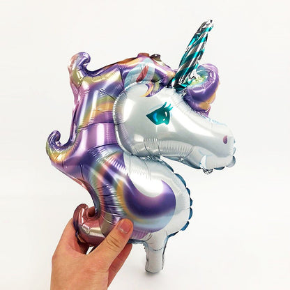 Balon din Folie Metalizata, Klevo, Figurina Unicorn, Tema Animalute, 115 cm, Ambalaj Individual, Pai Inclus, Umflare cu Aer sau Heliu, Mov