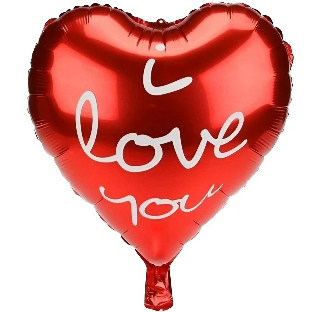 Balon din Folie Metalizata, Klevo, Figurina Inima, Model I Love You Scris de Mana, Tema Ziua Indragostitilor, 45 cm, Ambalaj Individual, Pai Inclus, Umflare cu Aer sau Heliu, Rosu