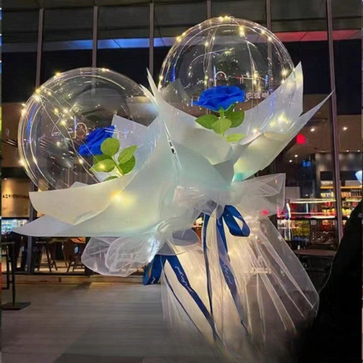 Trandafir in Balon LED cu Lumini, Klevo, Tip Buchet, Diametru 35 cm, Albastru