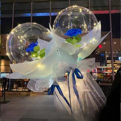 Trandafir in Balon LED cu Lumini, Klevo, Tip Buchet, Diametru 35 cm, Albastru