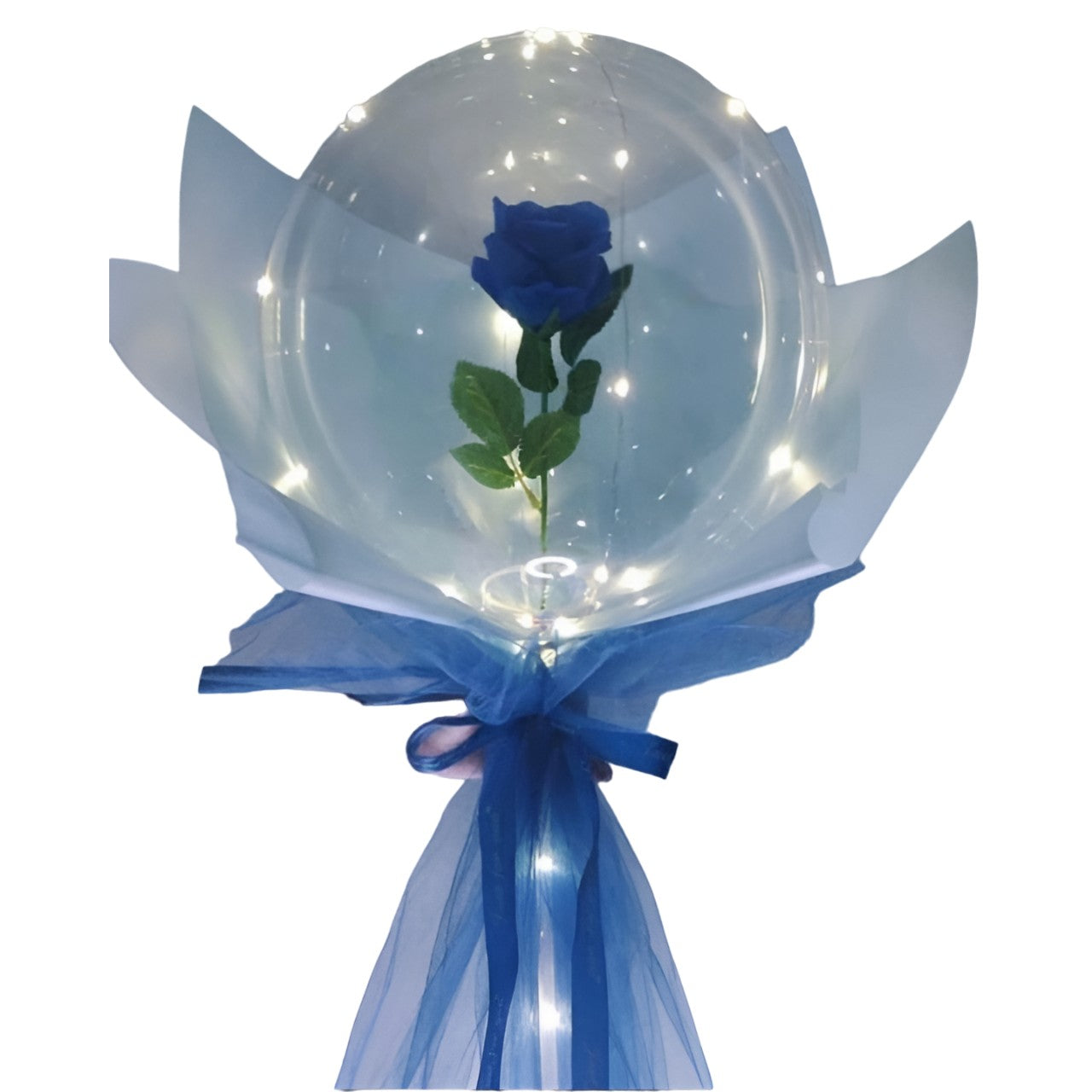 Trandafir in Balon LED cu Lumini, Klevo, Tip Buchet, Diametru 35 cm, Albastru
