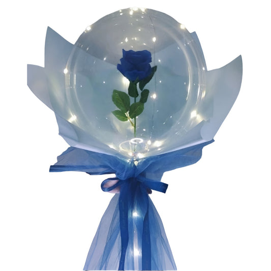 Trandafir in Balon LED cu Lumini, Klevo, Tip Buchet, Diametru 35 cm, Albastru