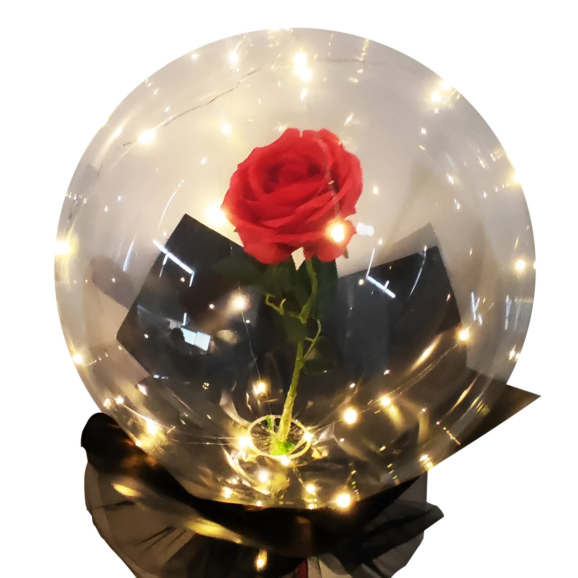 Trandafir in Balon LED cu Lumini, Klevo, Tip Buchet, Diametru 35 cm, Rosu