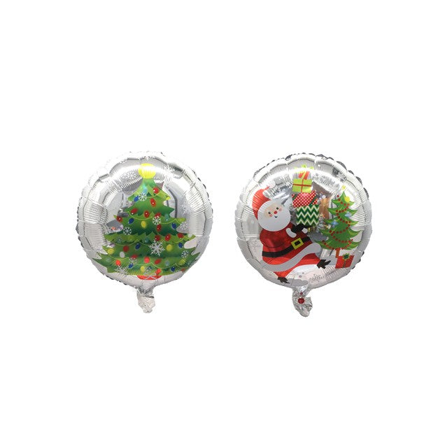 Balon Rotund, Klevo, din Folie de Aluminiu, Tema Craciun, Model Mos Craciun si Brad, 44.5x53 cm, Multicolor