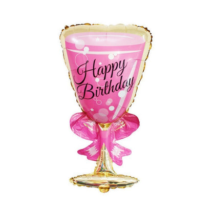 Balon din Folie Metalizata, Klevo, Figurina Pahar de Vin, Tema Aniversare, 93x48 cm, Ambalaj Individual, Pai Inclus, Umflare cu Aer sau Heliu, Roz