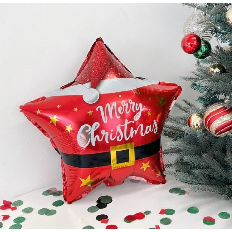 Balon Stea, Klevo, din Folie de Aluminiu, Tema Craciun Merry Christmas, 45 x 45 cm, Rosu