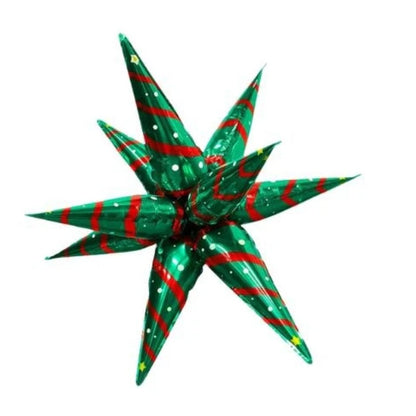 Balon Stea, Klevo, din Folie de Aluminiu, Tema Craciun, 12 Varfuri, 65 x 23 cm, Verde/Rosu