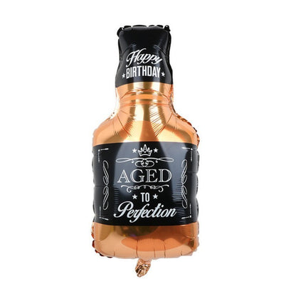 Balon din Folie Metalizata, Klevo, Figurina Sticla de Whisky, Tema Aniversare, 90x45 cm, Ambalaj Individual, Pai Inclus, Umflare cu Aer sau Heliu