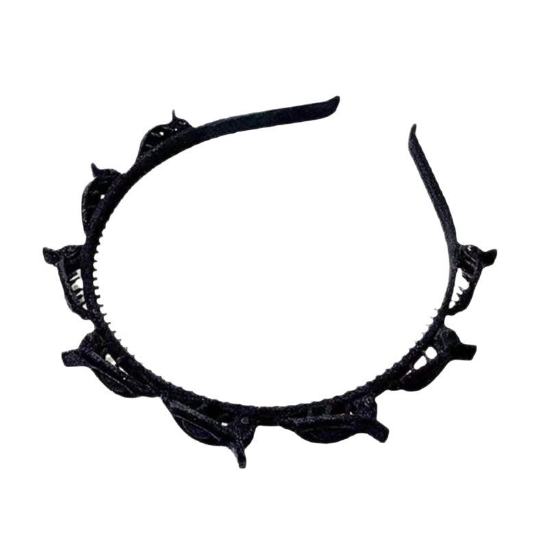 Bentita de Par pentru Femei, Klevo, Agrafa Stil Coreean, Accesoriu pentru Par cu Textura MultiStrat, 13 x 11.5 cm, Negru