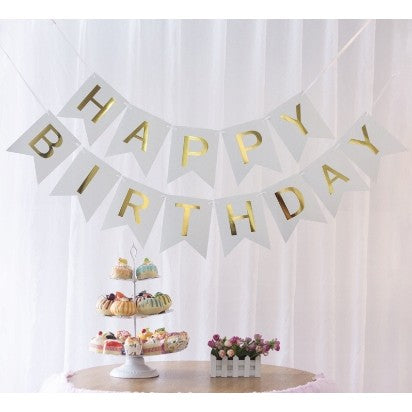 Banner Happy Birthday 100x200 cm, Klevo, Dimensiune Stegulet 11.5x16.5 cm, Rola de Ata Inclusa, Alb