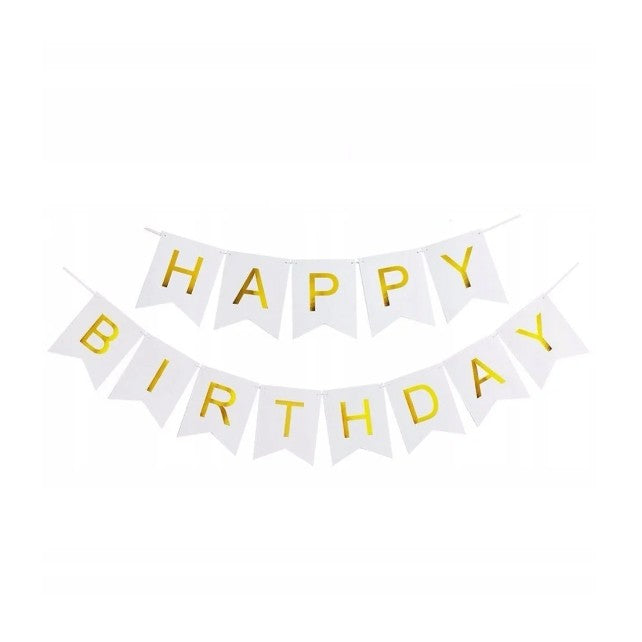 Banner Happy Birthday 100x200 cm, Klevo, Dimensiune Stegulet 11.5x16.5 cm, Rola de Ata Inclusa, Alb