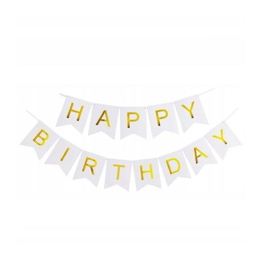 Banner Happy Birthday 100x200 cm, Klevo, Dimensiune Stegulet 11.5x16.5 cm, Rola de Ata Inclusa, Alb
