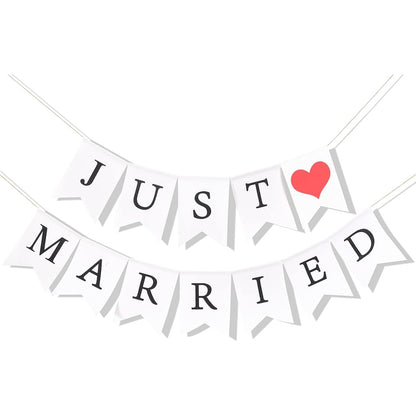 Banner Decorativ, Klevo, Model Just Married, Tematica Nunta, Alb-Negru