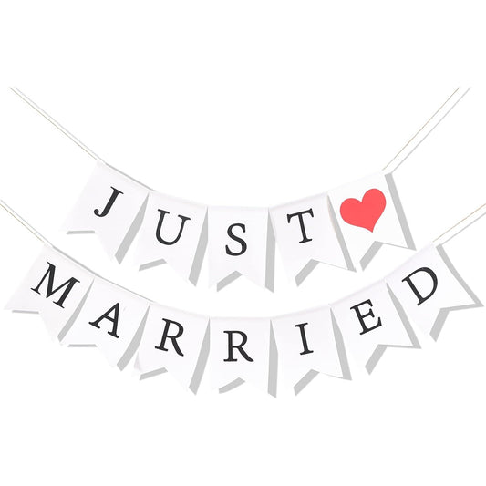 Banner Decorativ, Klevo, Model Just Married, Tematica Nunta, Alb-Negru