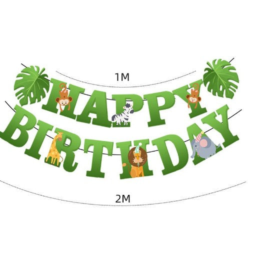 Banner Happy Birthday 100x200 cm, Klevo, Rola de Ata Inclusa, Tematica Jungle, Verde