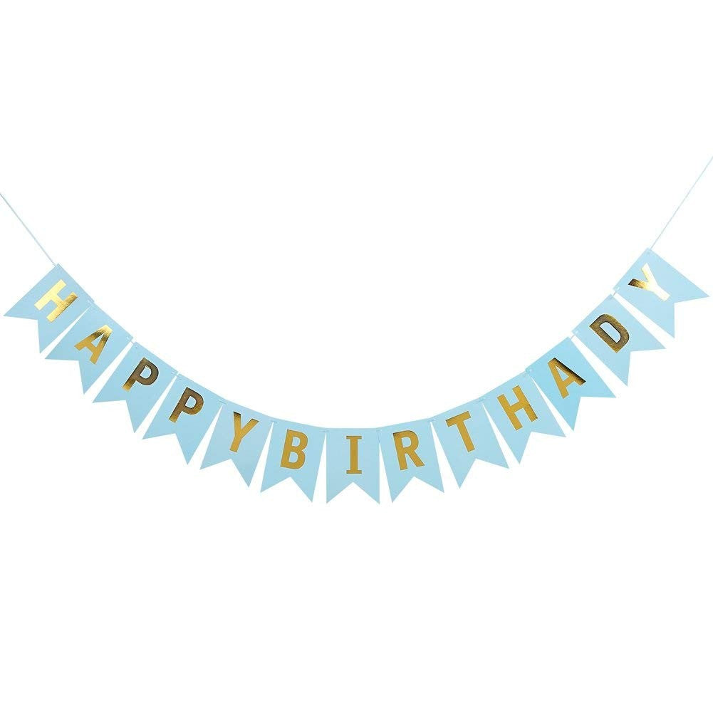 Banner Happy Birthday 100x200 cm, Klevo, Dimensiune Stegulet 11.5x16.5 cm, Rola de Ata Inclusa, Albastru